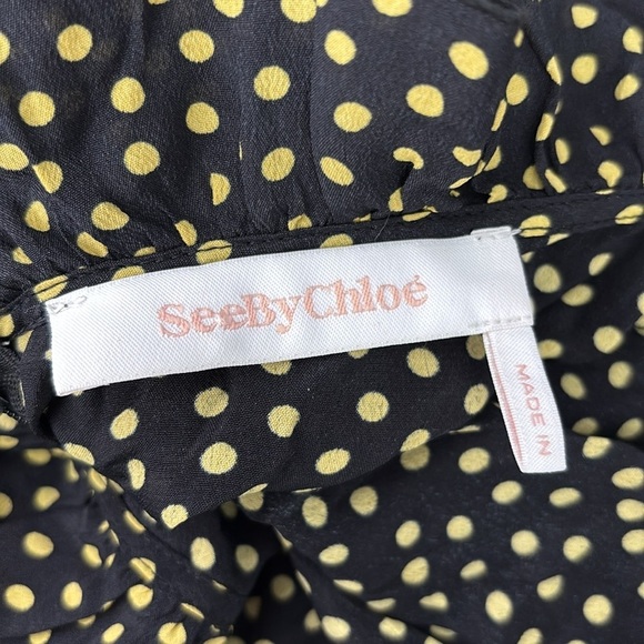SeeByChloe Black Yellow Polka Dot Ruffle Midi Dress - Picture 4 of 6